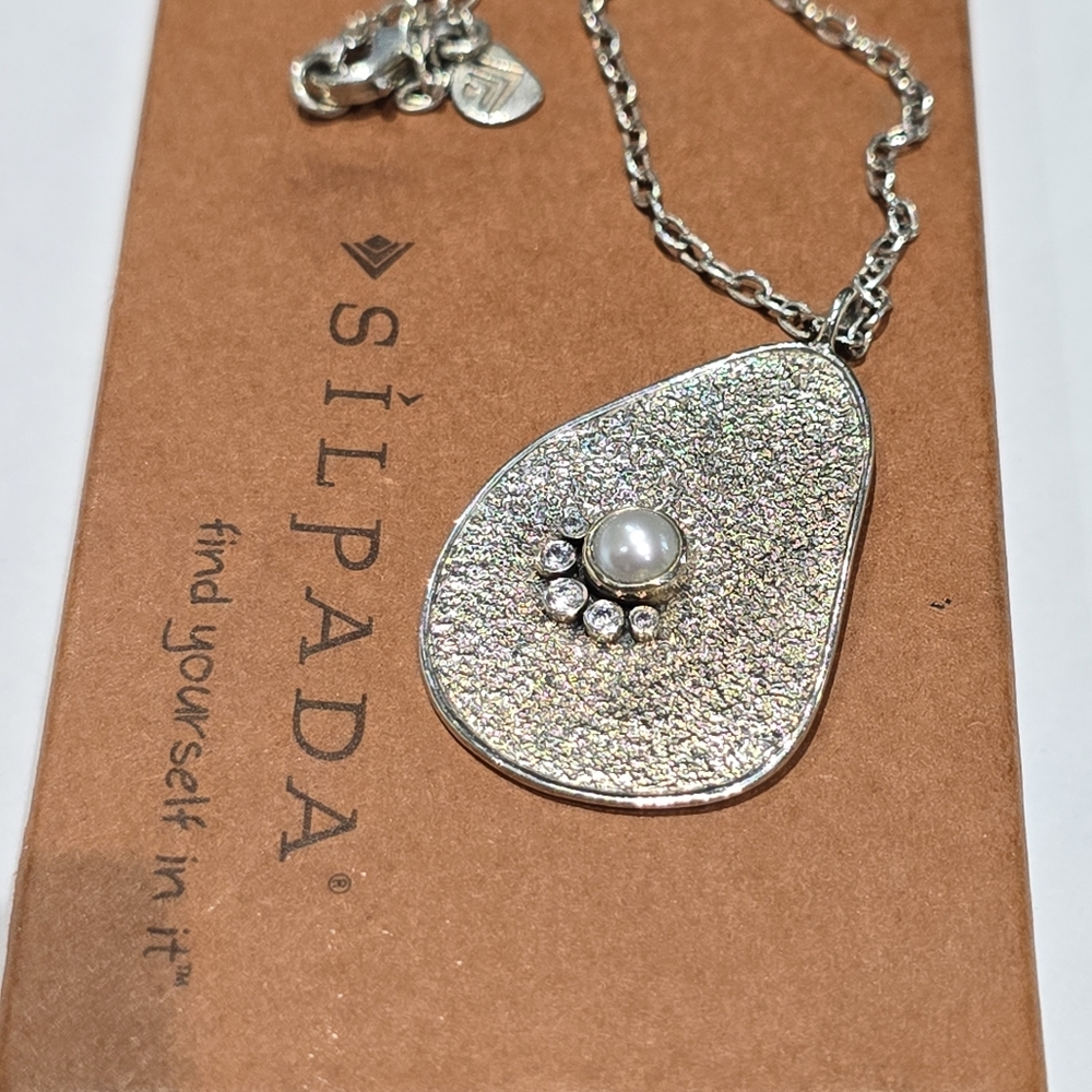 Silpada 925 Sterling Silver CZ Pearl Necklace - Picture 1 of 9